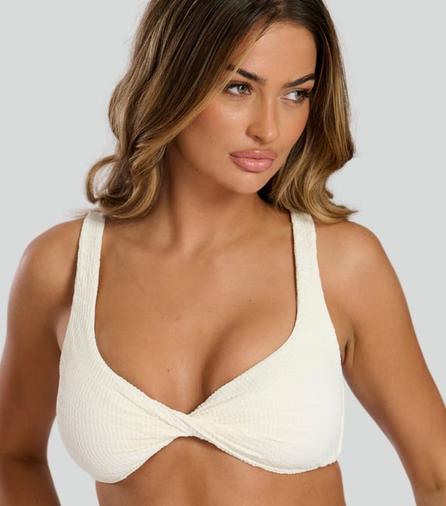 South Beach Women's Cream Zebra Crinkle Twist Front Bikini Top South Beach New Look - 2