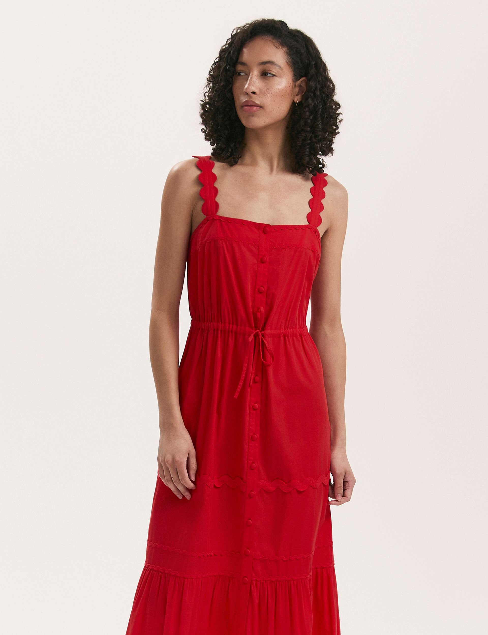 Finery London Finery London Women's Hallie Cotton Ric Rac Detail Midi Dress in Red - 2