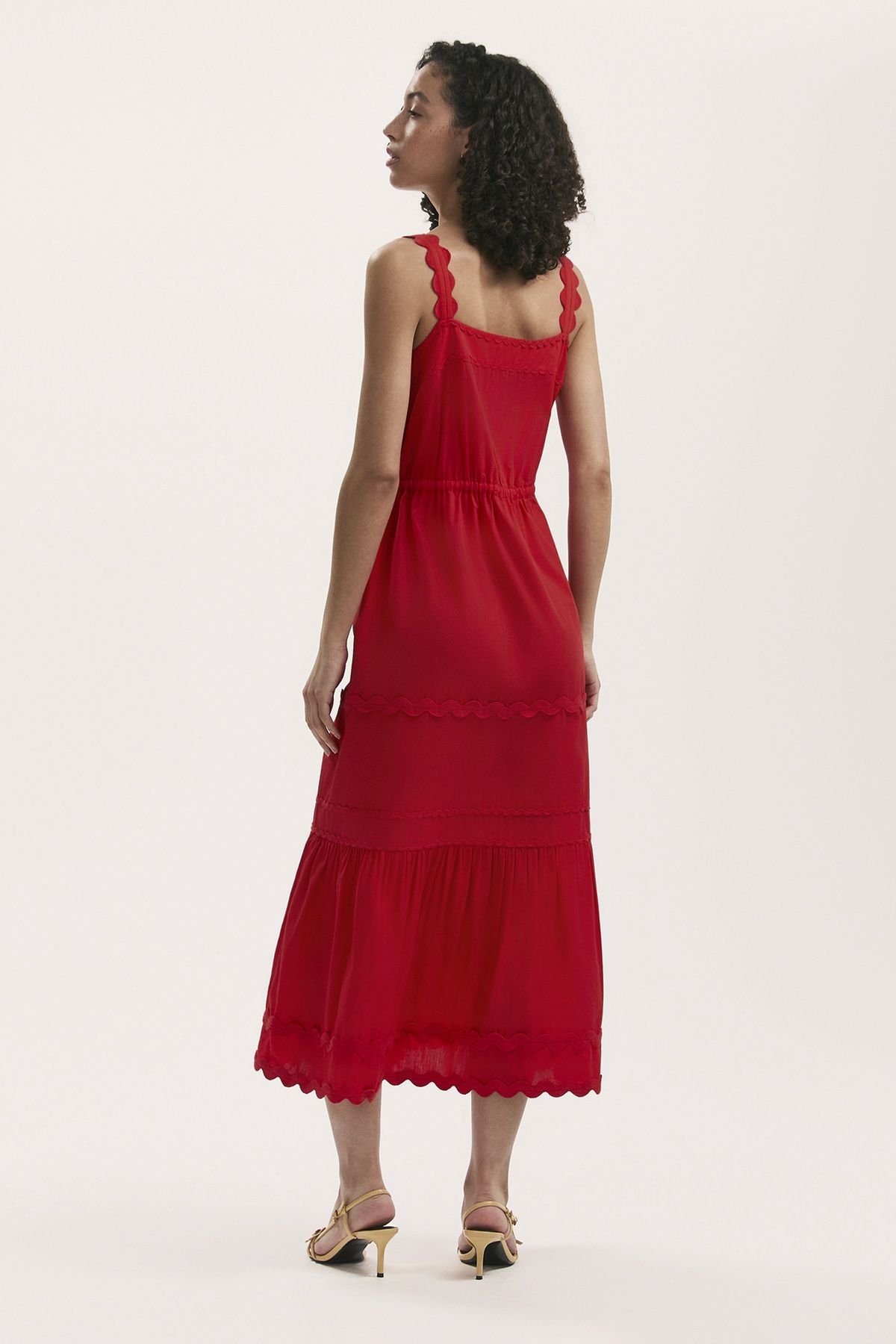 Finery London Finery London Women's Hallie Cotton Ric Rac Detail Midi Dress in Red - 3