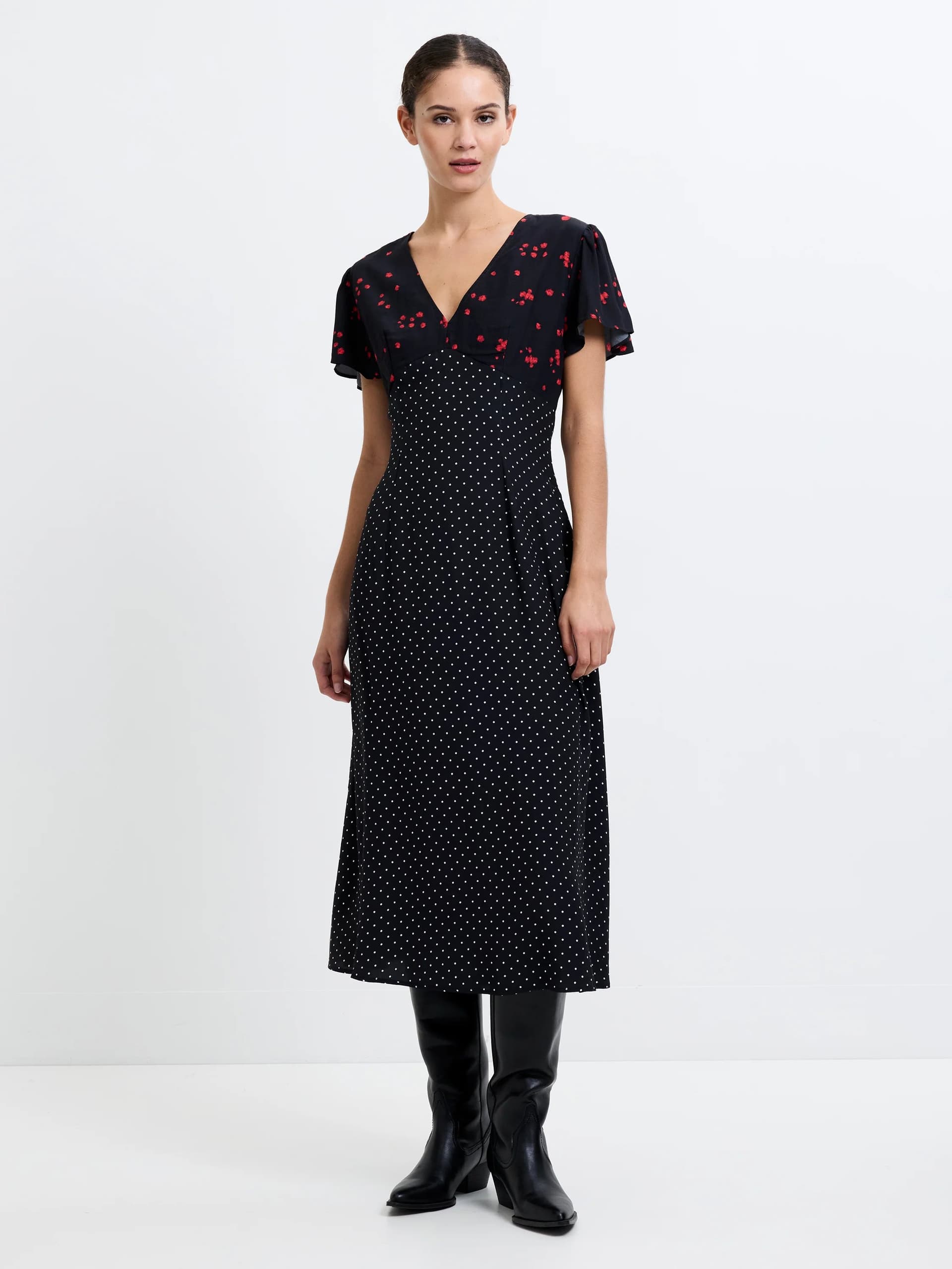 French Connection Floramour Spot Tea Dress Black/Multi