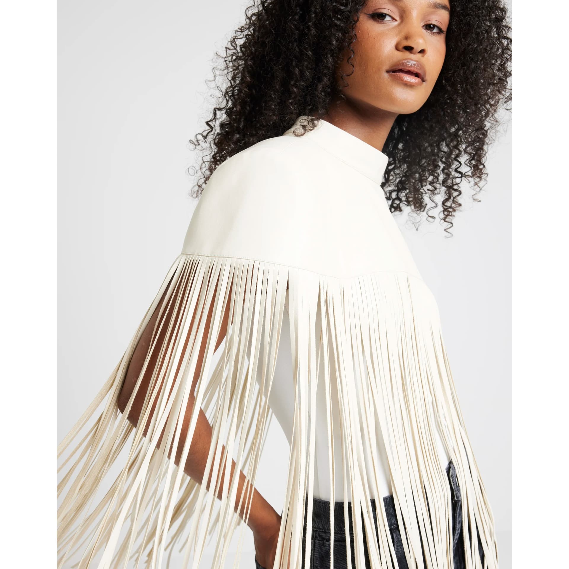 River Island River Island Womens Cream Faux Leather Tassel Hem Cape