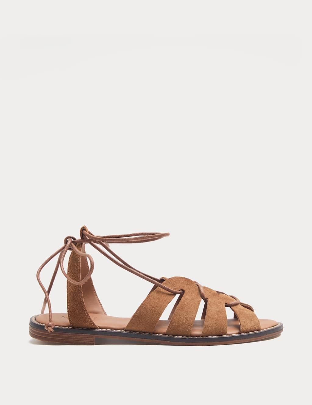 Marks & Spencer M&S Suede Lace Up Flat Gladiator Sandals Tan