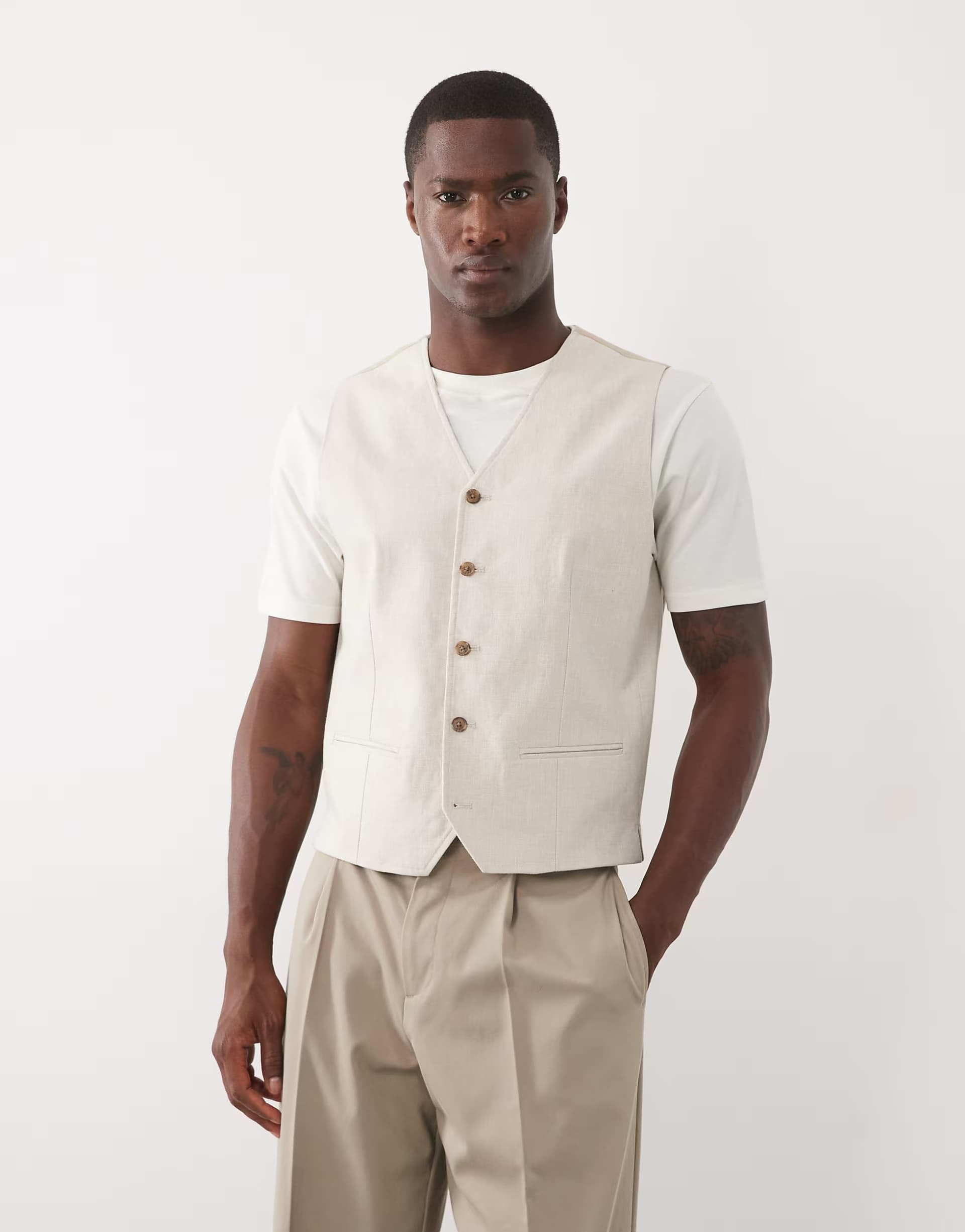 ASOS Jack & Jones Premium co-ord linen blend waistcoat in beige