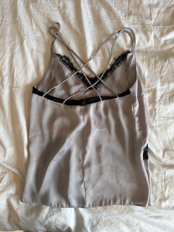 ASOS Grey Satin Cami Top with Black Lace Detail