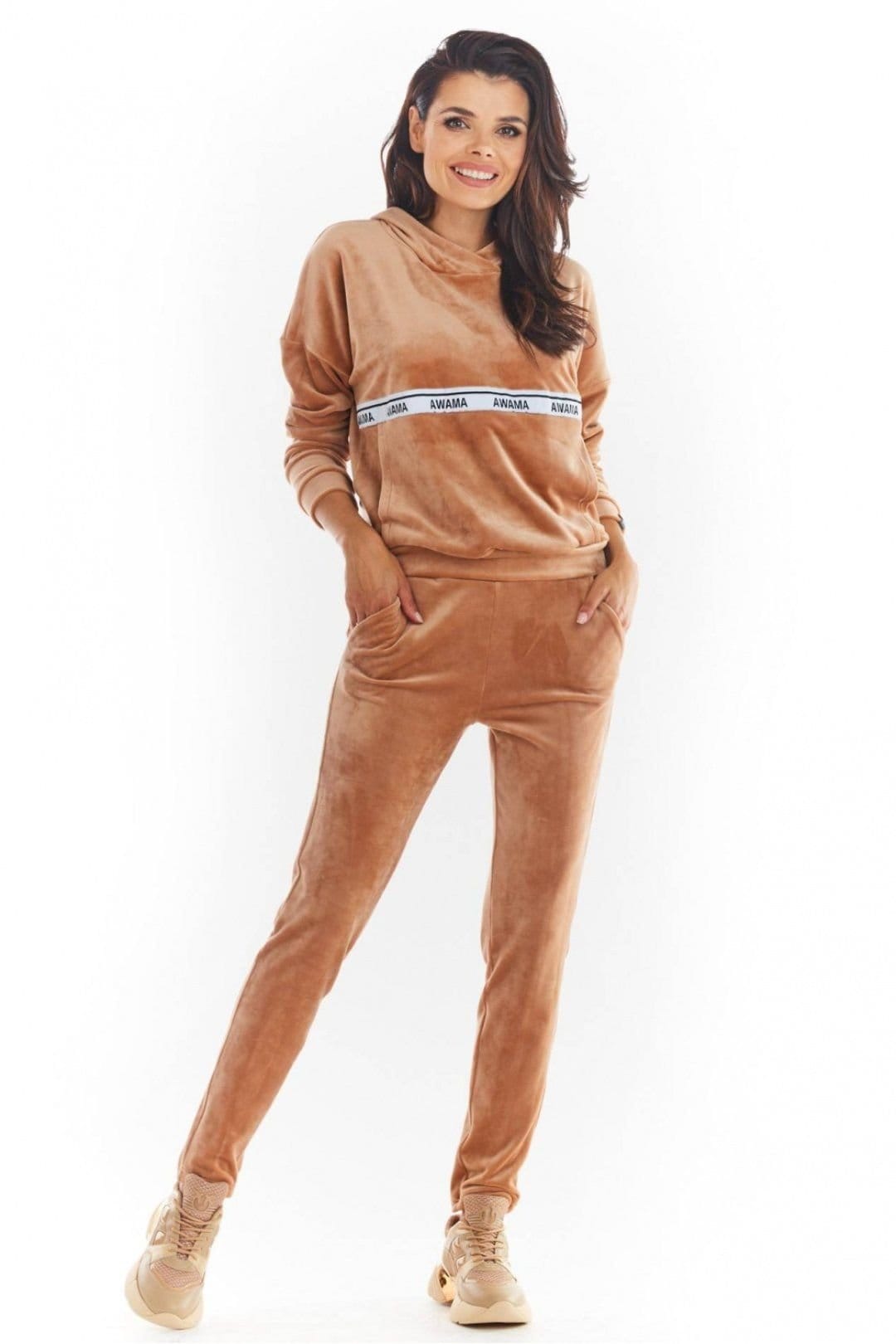 Love Lace Tan Velour Tracksuit Trousers with Front Pockets