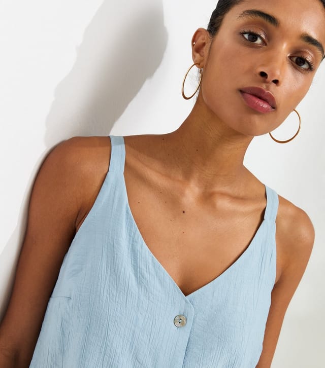 New Look Women's Light Blue Button Front V-Neck Cami Top New Look - 3