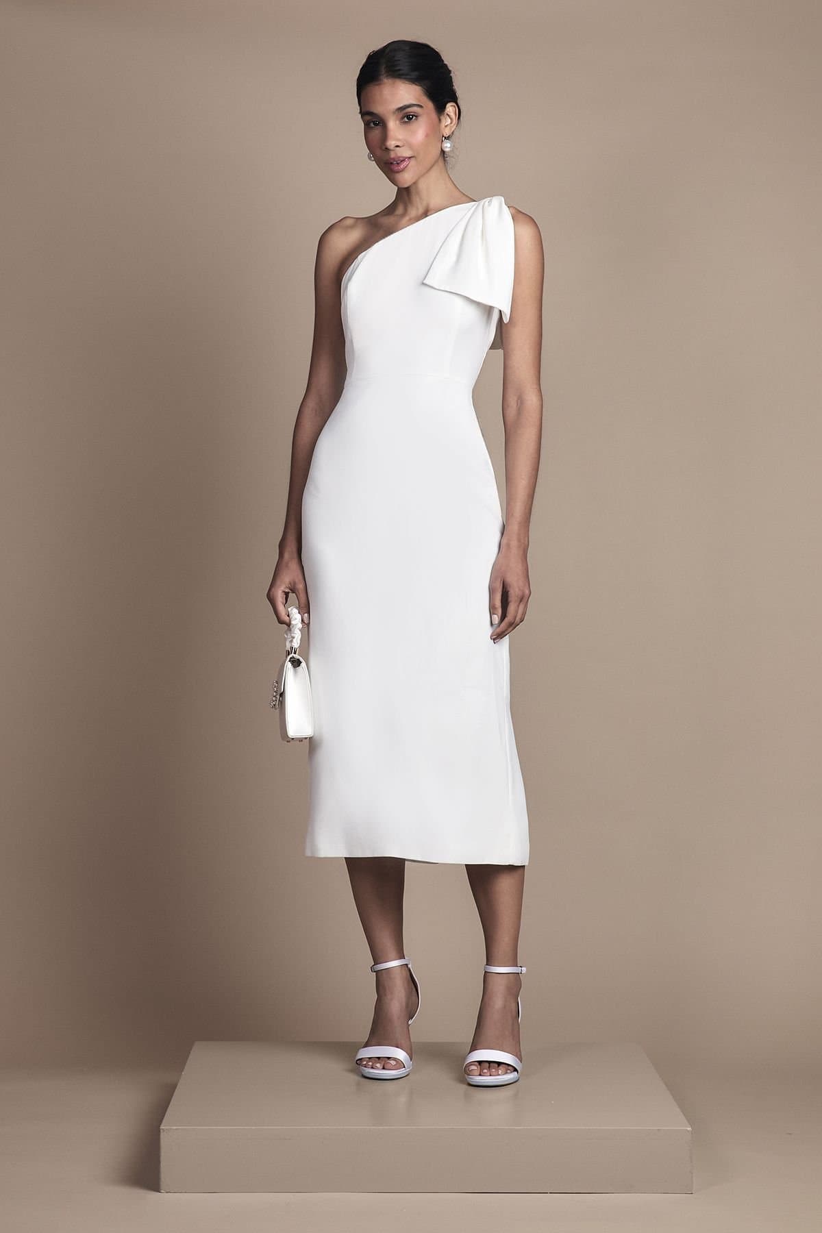 Coast Coast Women's Bow One Shoulder Midi Wedding Dress in Ivory