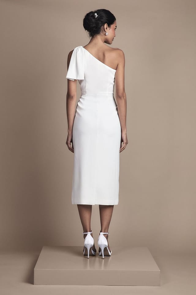 Coast Coast Women's Bow One Shoulder Midi Wedding Dress in Ivory - 3