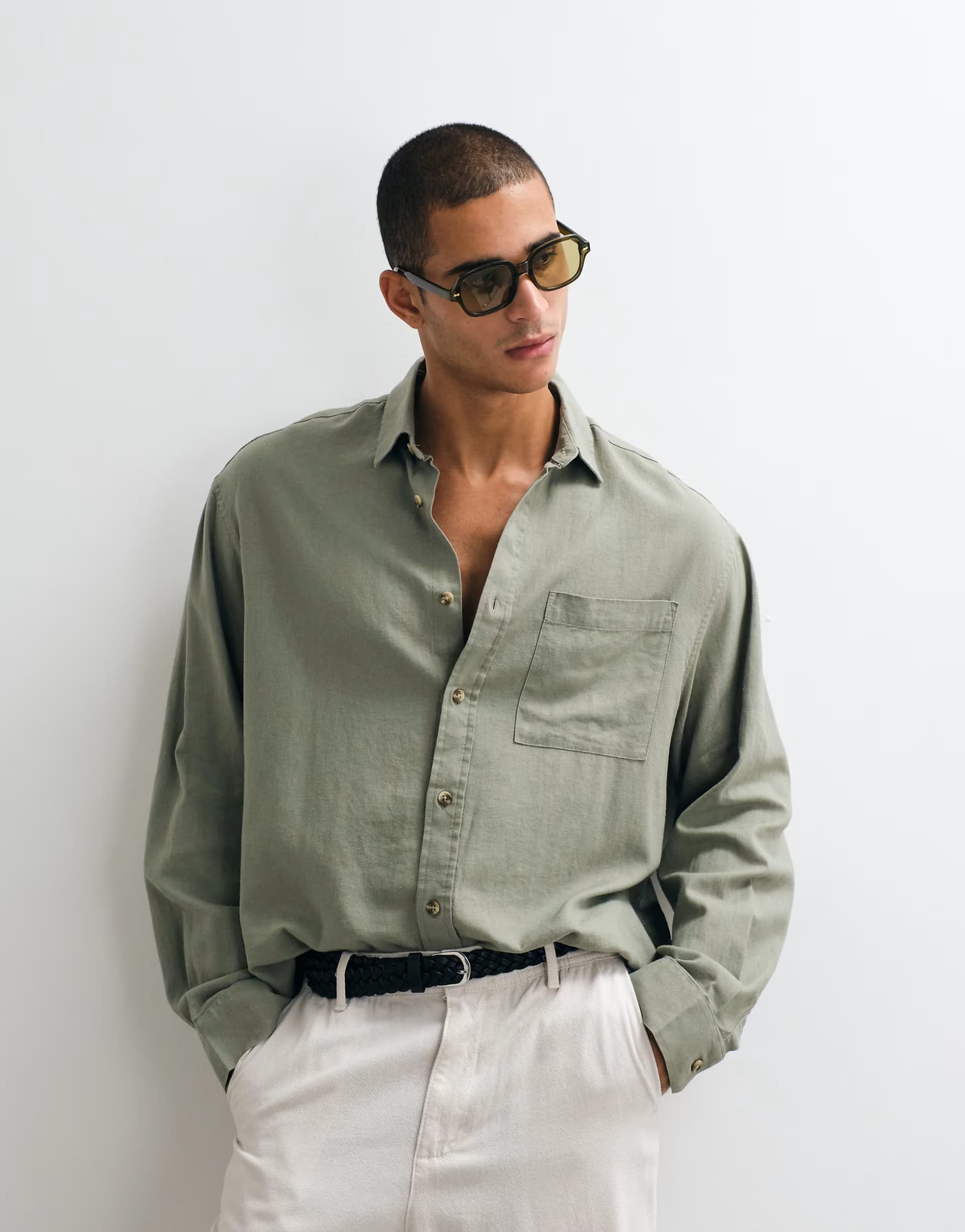 ASOS ASOS DESIGN co-ord oversized linen blend shirt in khaki