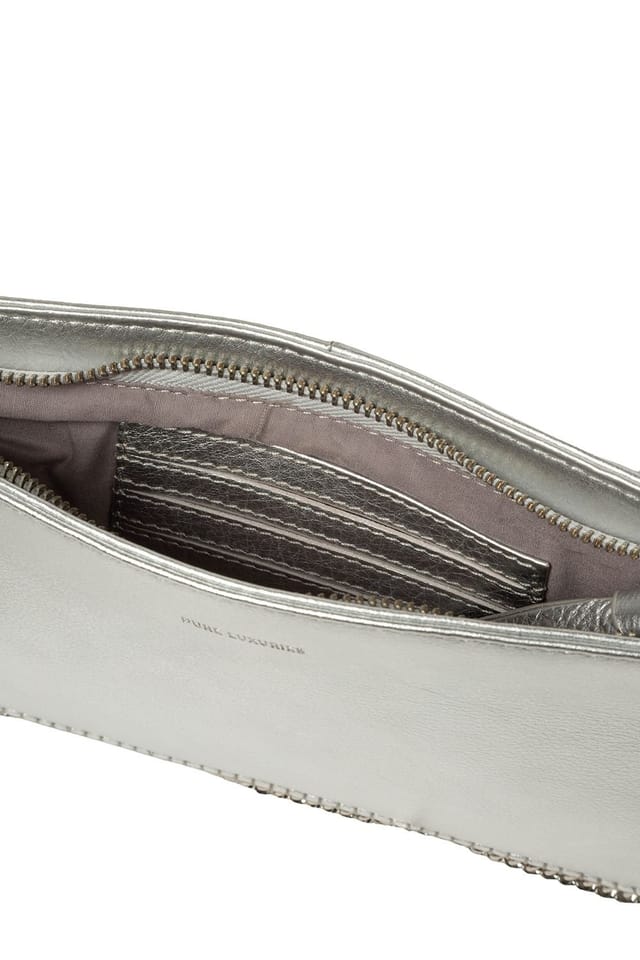 Pure Luxuries London Pure Luxuries London Women's 'Adelaide' Leather Evening Bag in Silver - 3