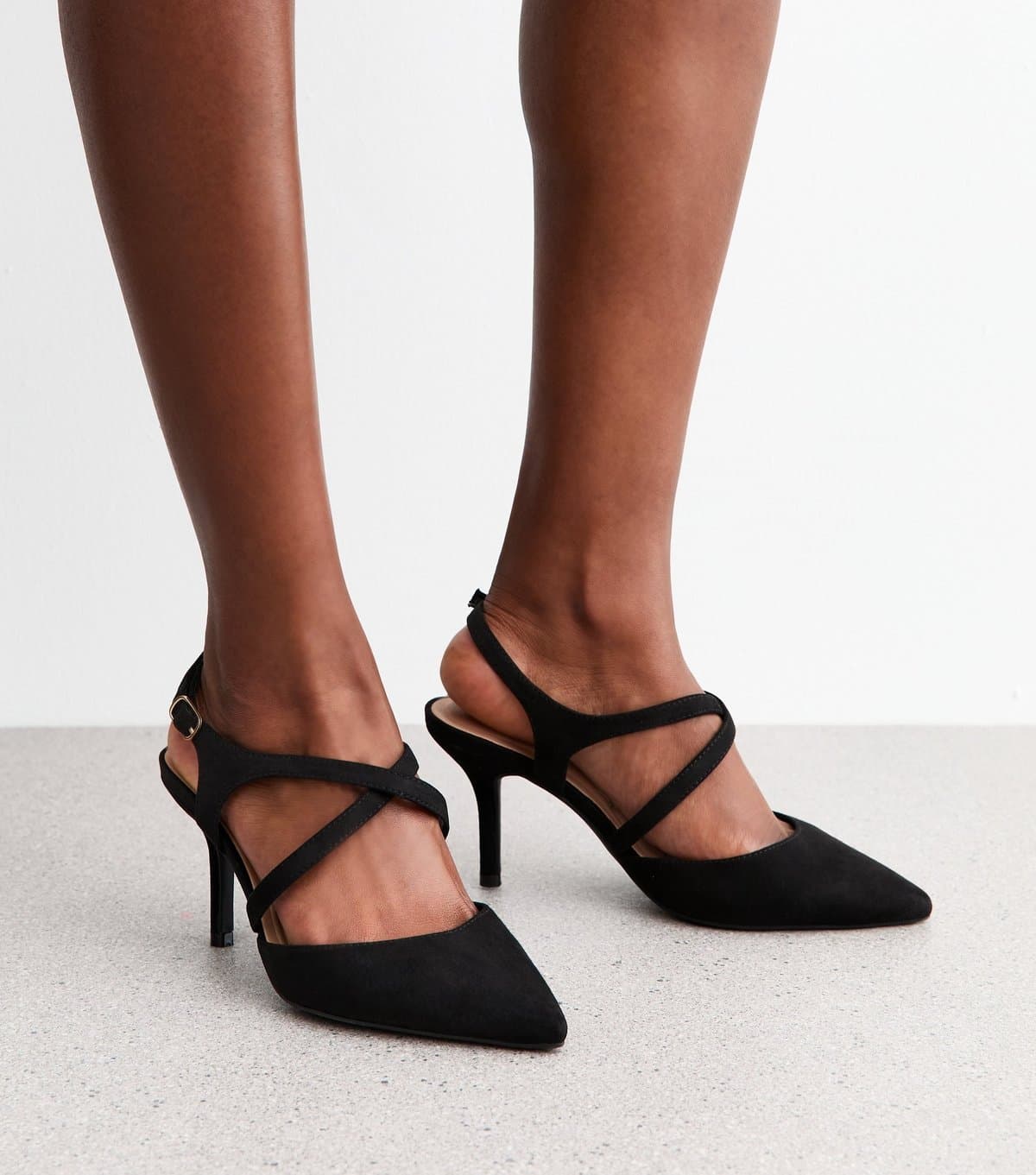 New Look Women's Wide Fit Black Faux Suede Crossover Strap Pumps New Look