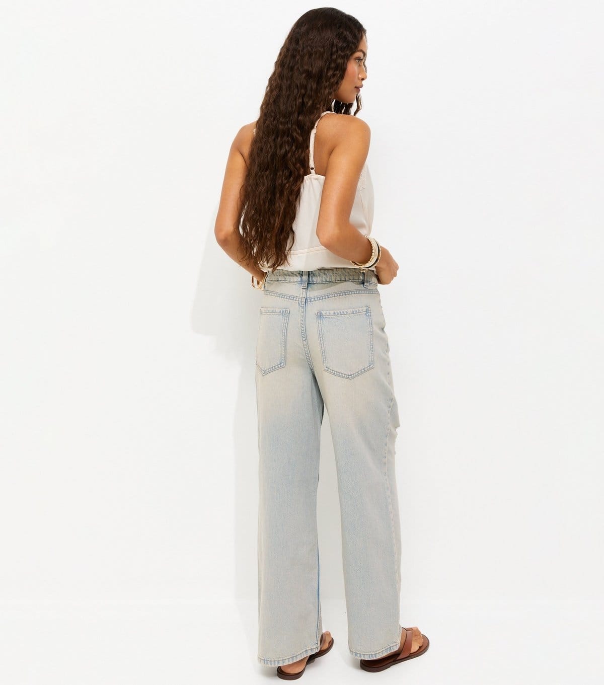 New Look Women's Petite Blue Vintage Tint High Waist Ripped Adalae Wide Leg Jeans New Look - 4