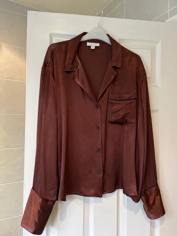 Topshop Chocolate brown satin shirt size 18