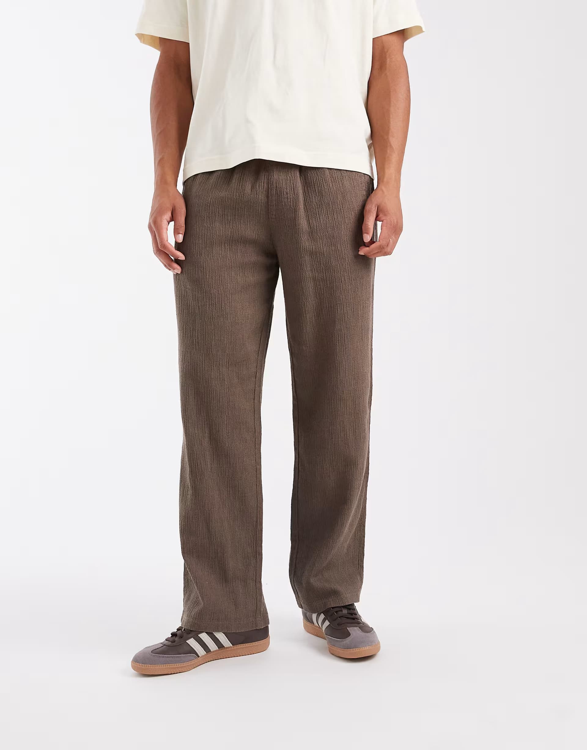 ASOS Jack & Jones crinkle loose trousers in beige