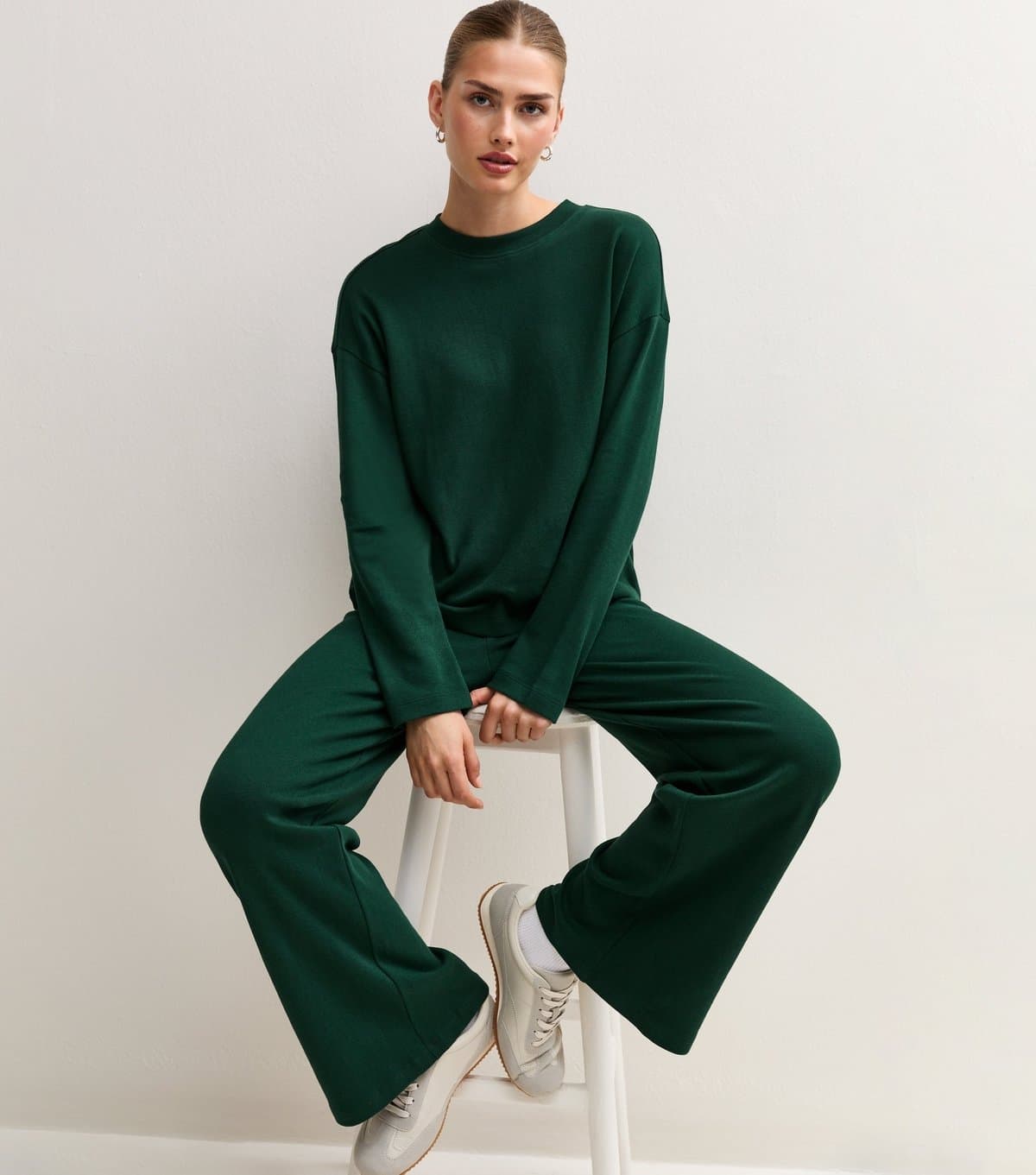 New Look Women's Premium Dark Green Cotton Rich Wide Leg Trousers New Look