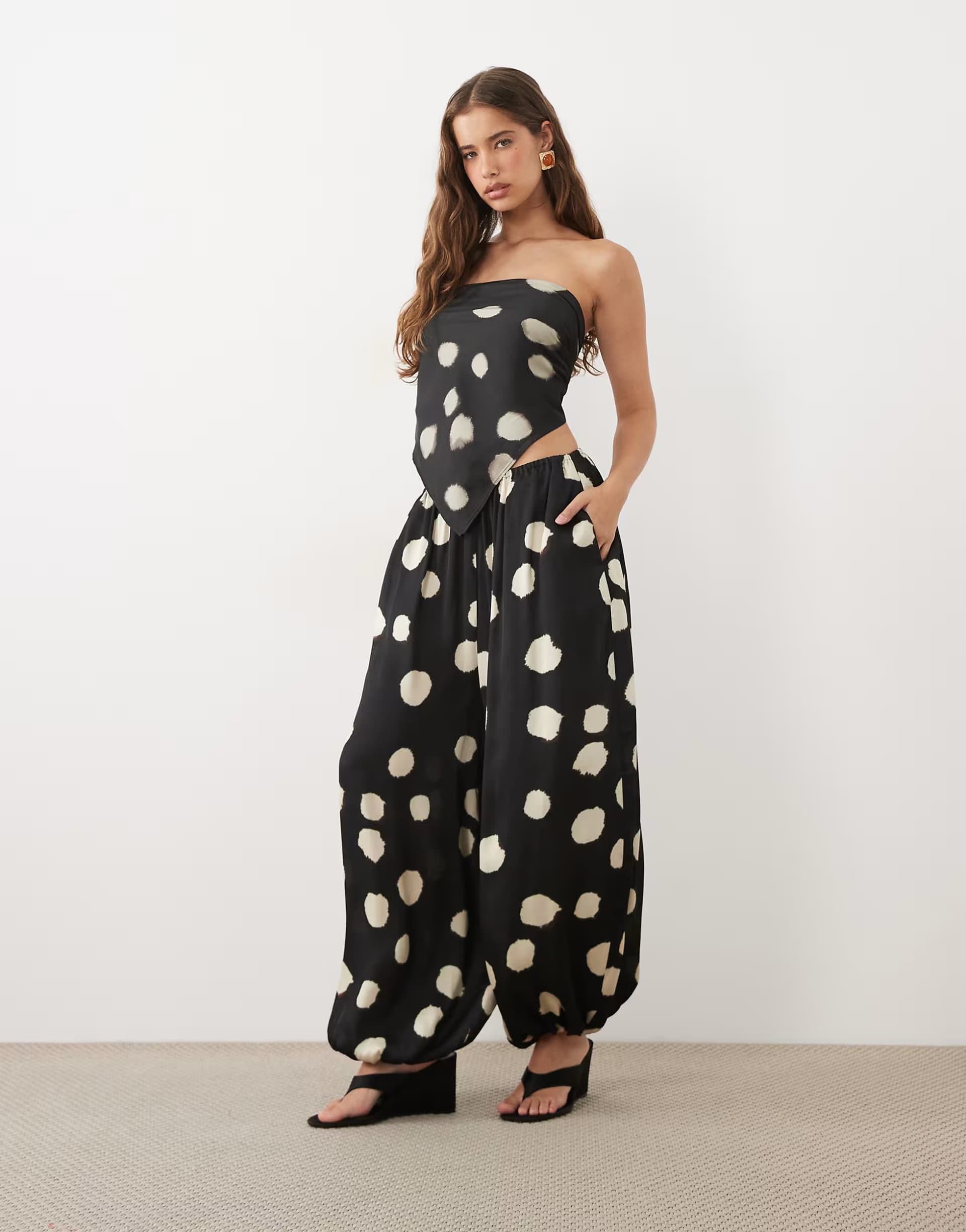 ASOS ASOS DESIGN satin balloon trouser in black polka dot co-ord