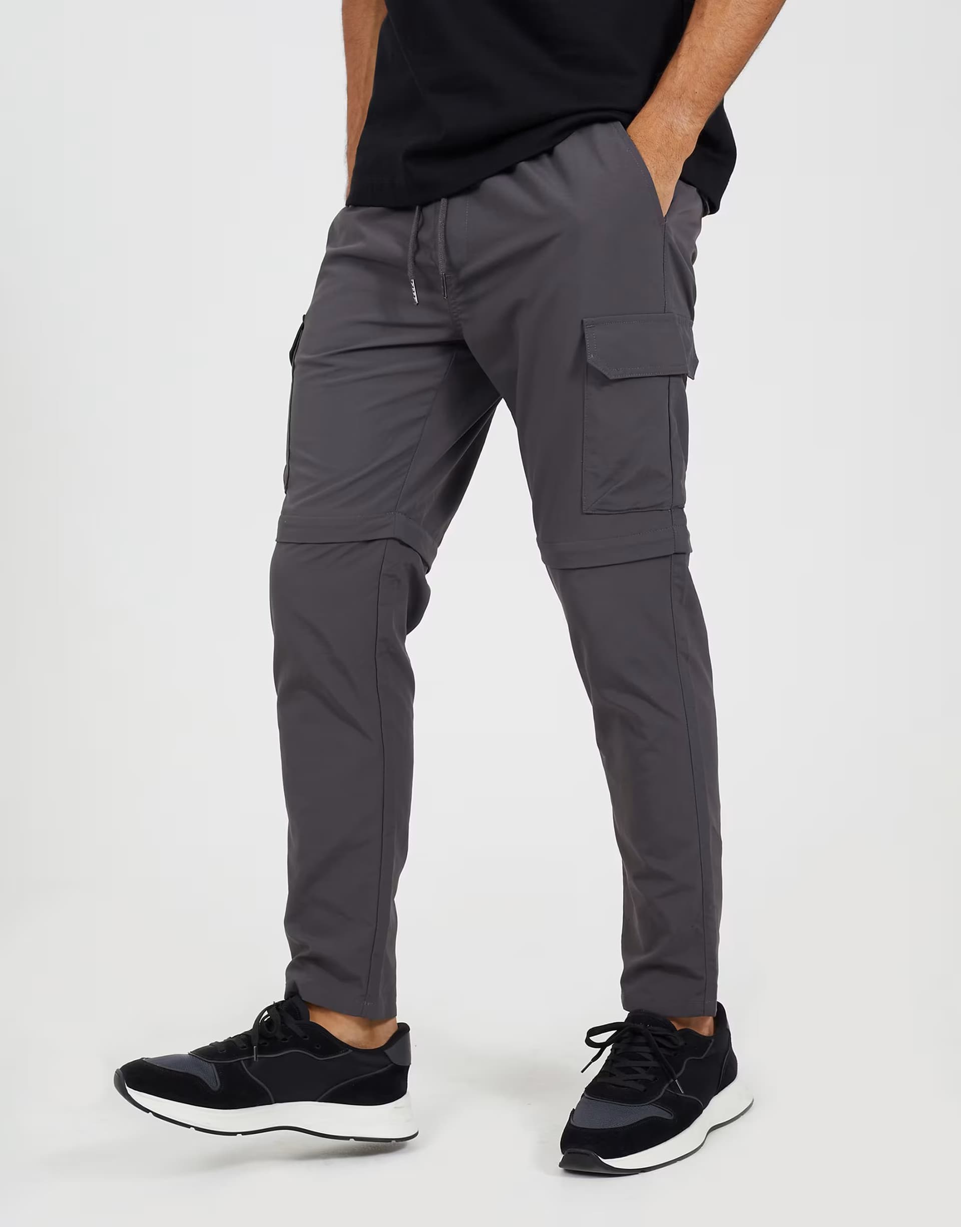 ASOS Brave Soul Taslan zip off panel cargo trousers in charcoal