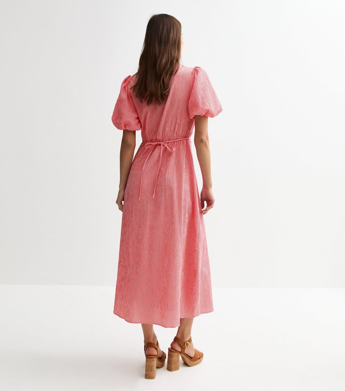 New Look Women's Red Gingham Check Tie Neck Midi Dress New Look - 4