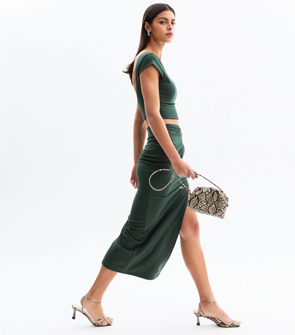 New Look Women's Khaki Knot Side Midi Skirt New Look