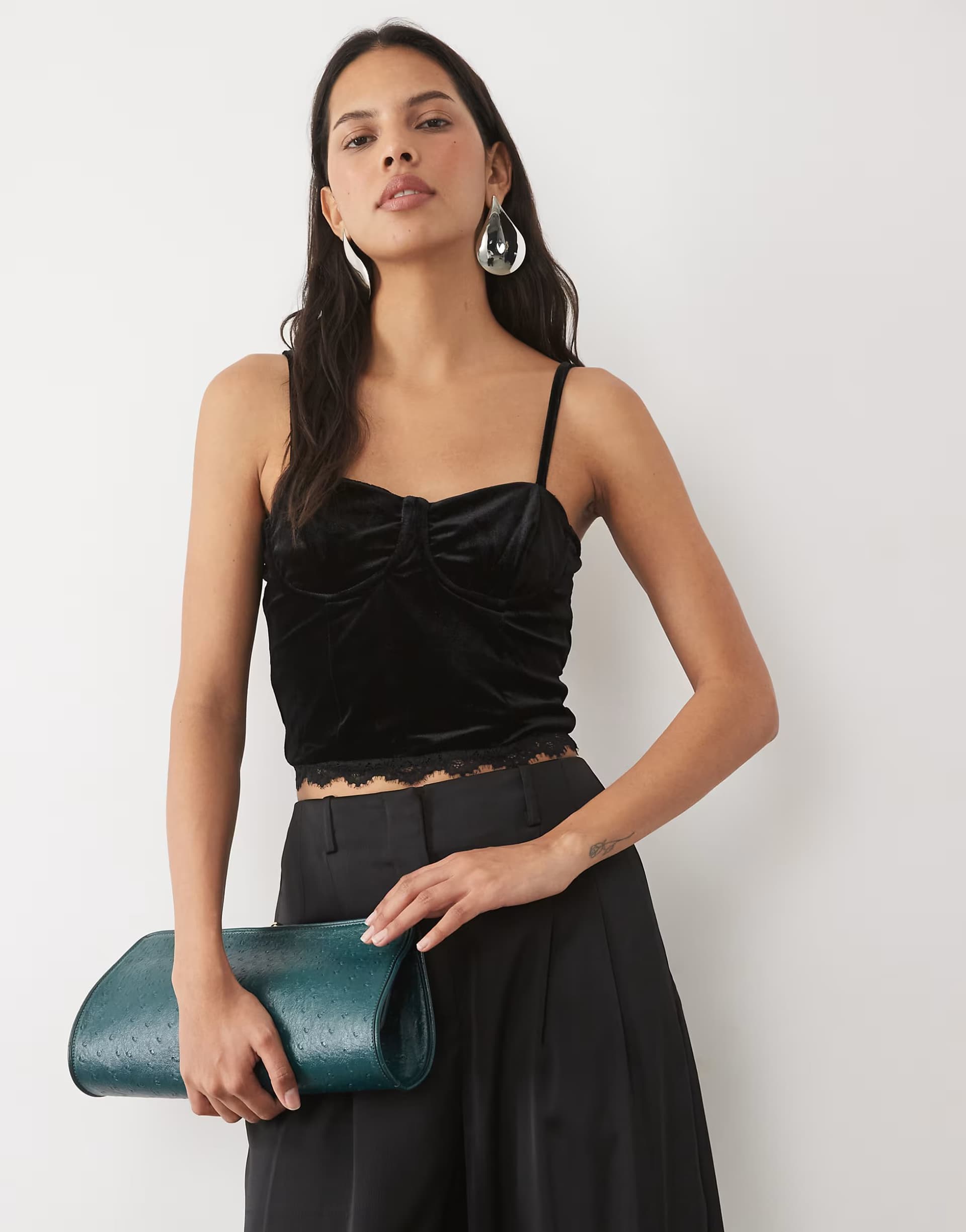 ASOS New Look lace trim velvet corset top in black