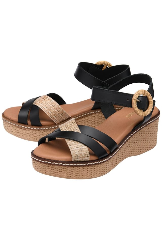 Lotus Lotus Women's 'Amalia' Leather Wedge Sandals in Black - 2