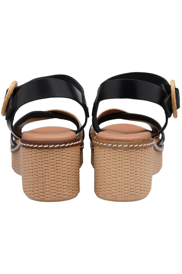 Lotus Lotus Women's 'Amalia' Leather Wedge Sandals in Black - 3