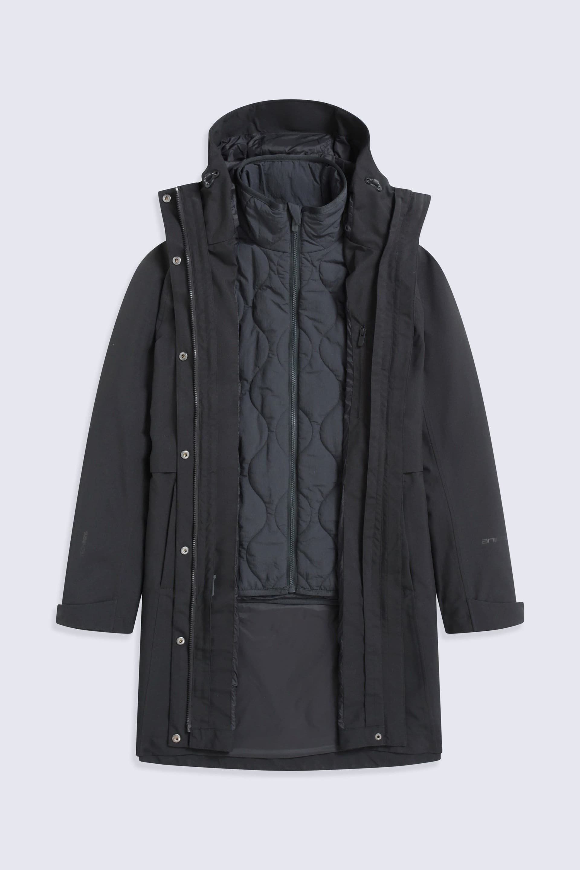 Animal Animal Women's Luna' 3 In 1 Long Waterproof Adjustable Hooded Zip Up Winter Jacket in Black