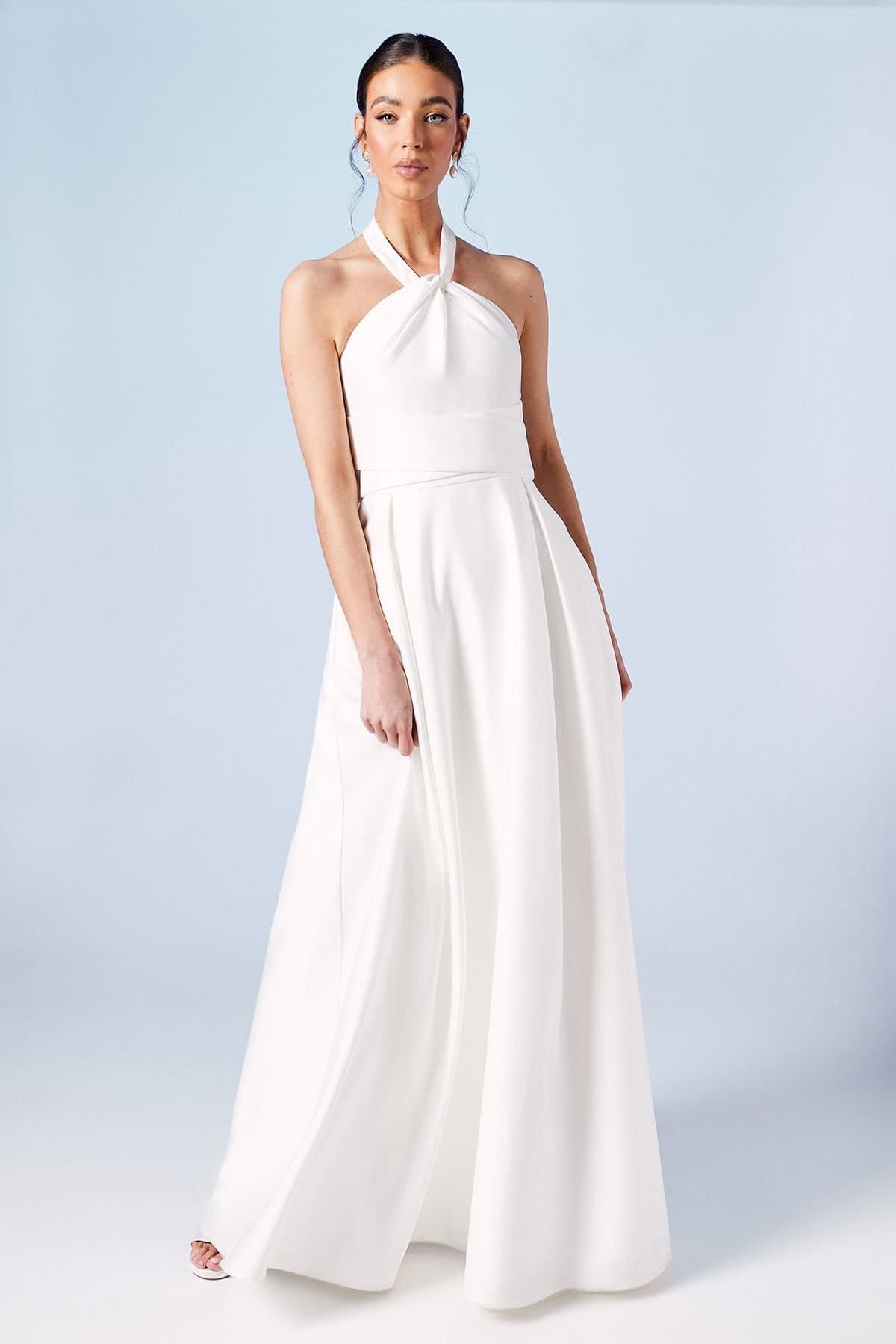 Coast Coast Women's Structured Satin Halterneck Bow Back Wedding Dress in Ivory