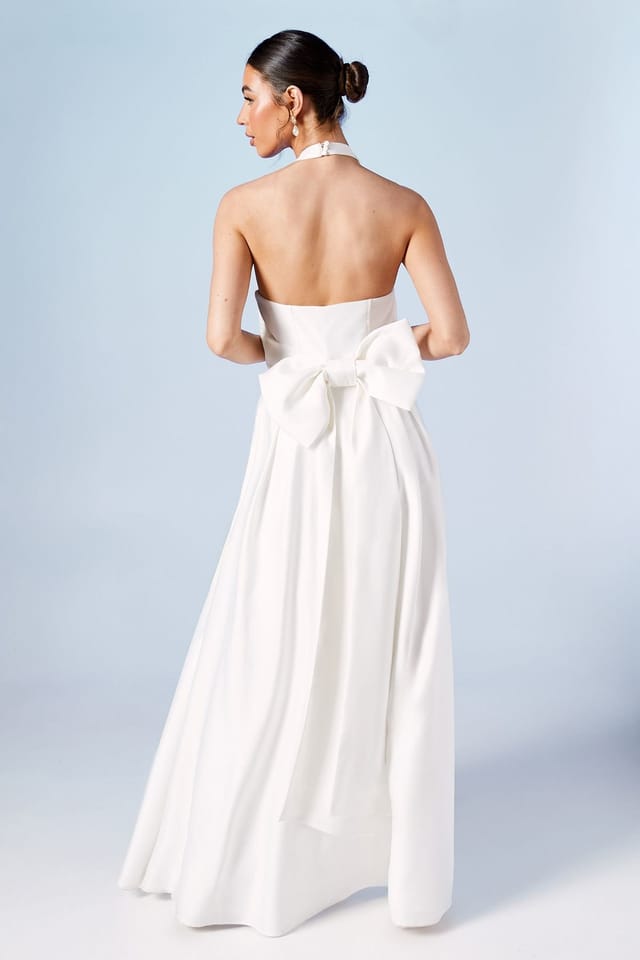 Coast Coast Women's Structured Satin Halterneck Bow Back Wedding Dress in Ivory - 3