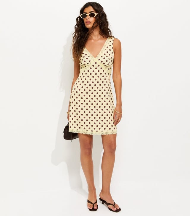 New Look Women's Light Yellow Crinkled Polka Dot Sleeveless Mini Dress New Look - 3