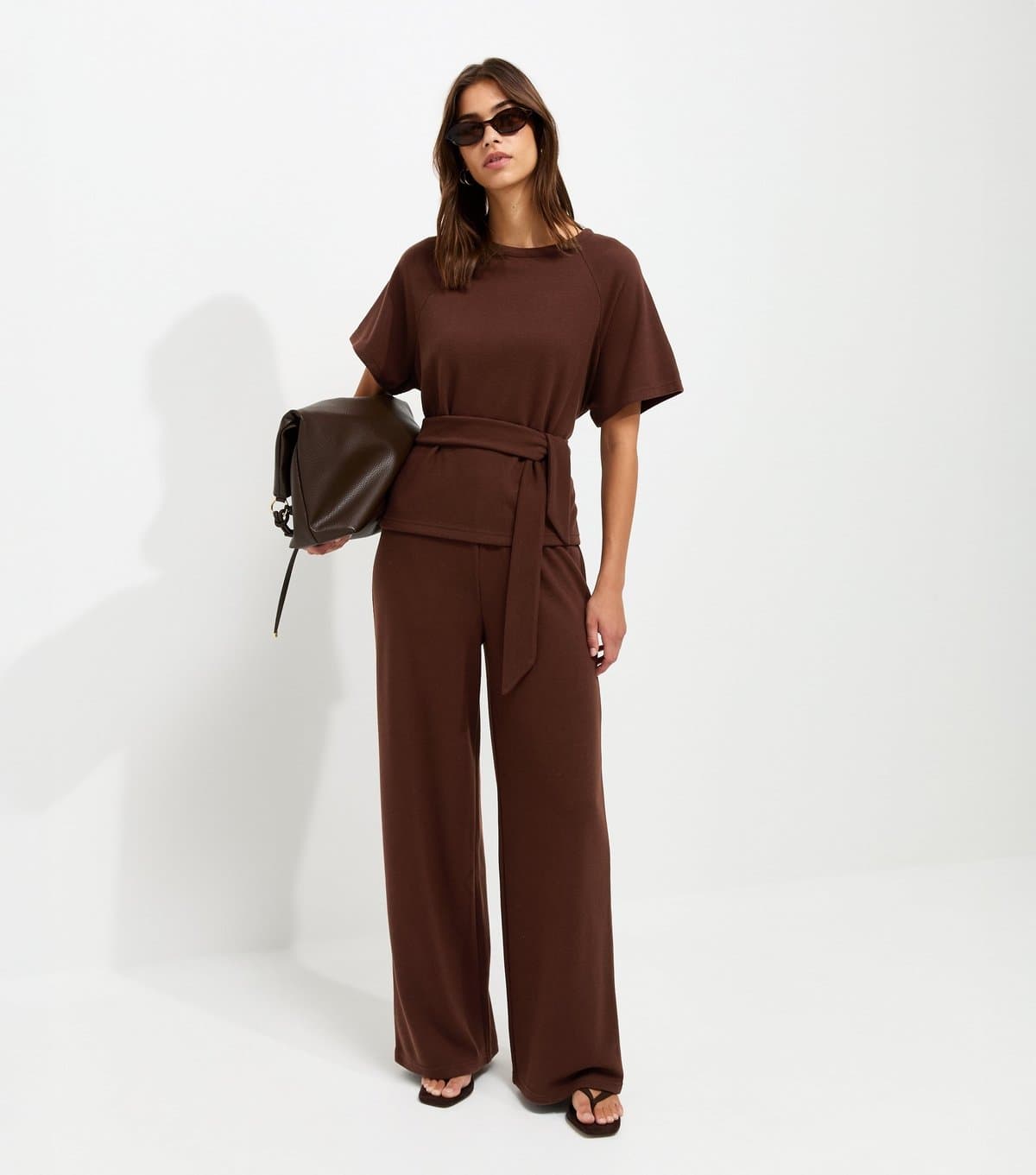 New Look New Look Brown Soft Touch Wide Leg Trousers