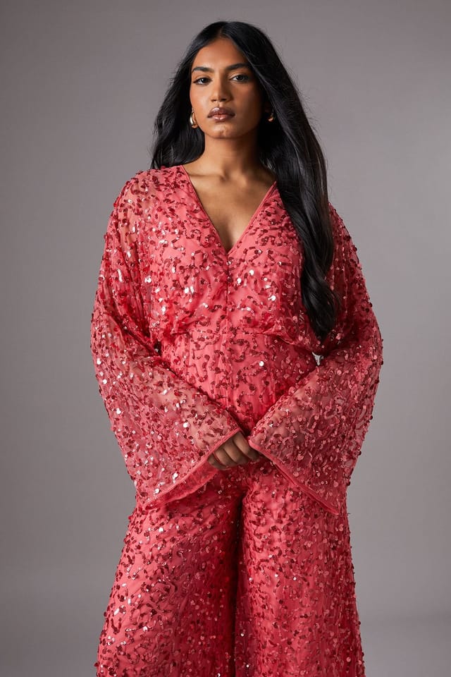 Coast Coast Women's Petite Sequin Batwing Jumpsuit in Blush - 2