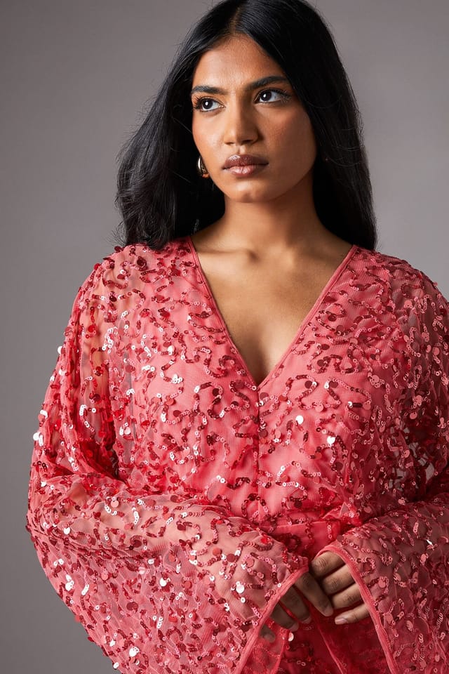 Coast Coast Women's Petite Sequin Batwing Jumpsuit in Blush - 3