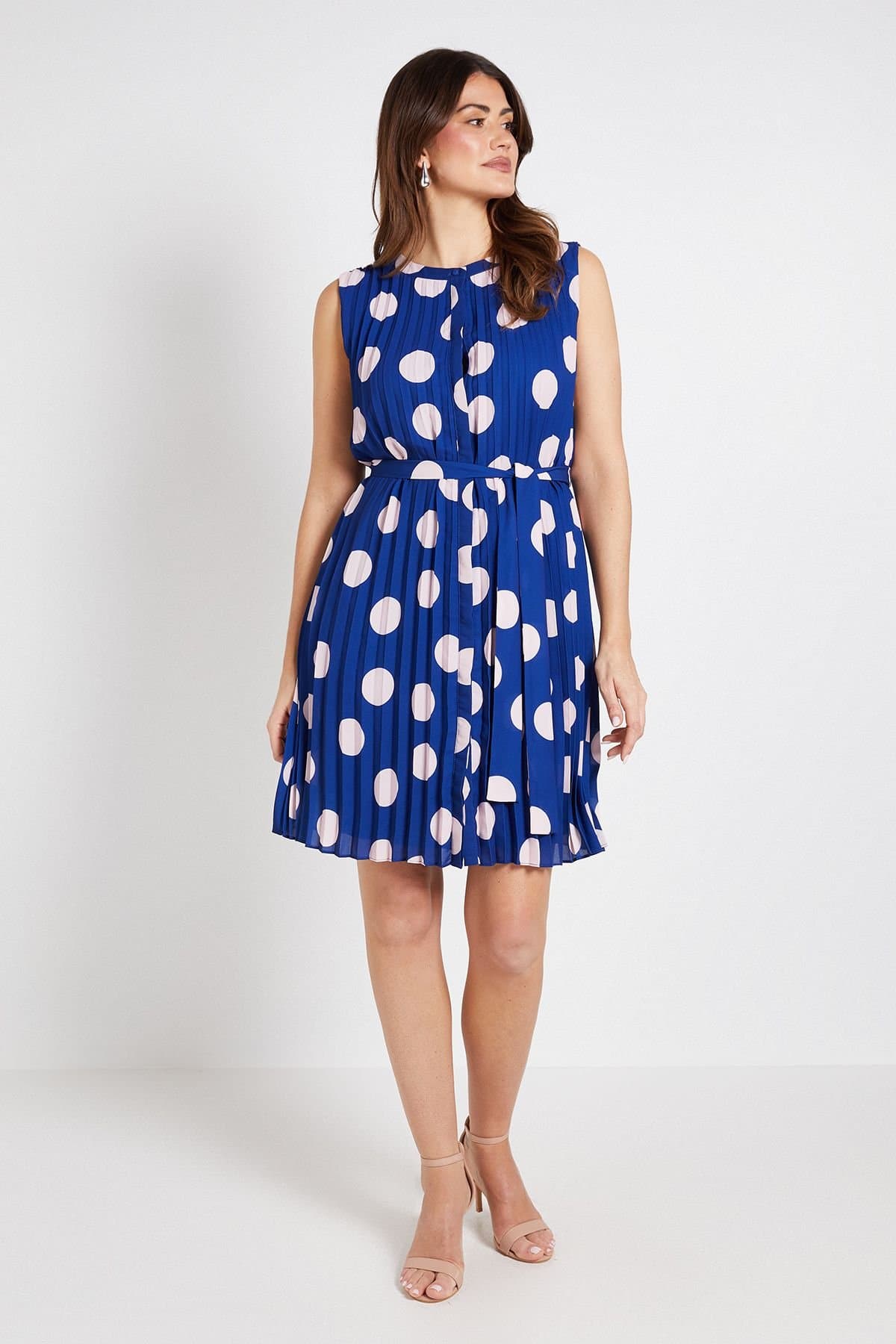 Wallis Wallis Women's Polka Dot Pleated Shift Dress in Navy