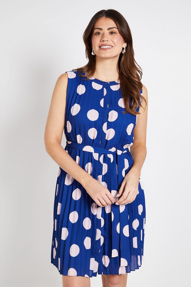 Wallis Wallis Women's Polka Dot Pleated Shift Dress in Navy - 2