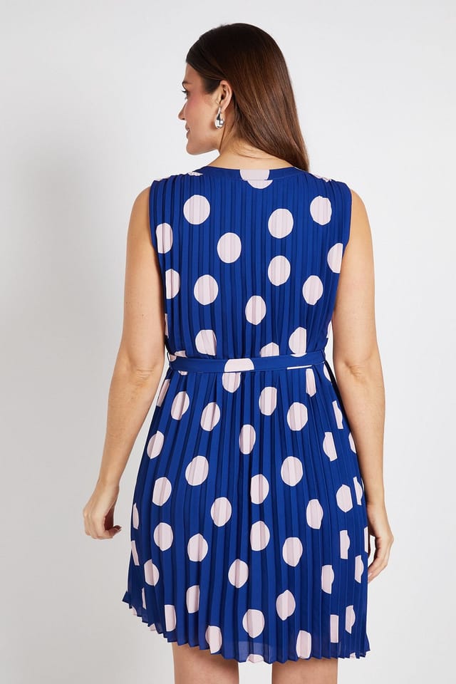Wallis Wallis Women's Polka Dot Pleated Shift Dress in Navy - 3