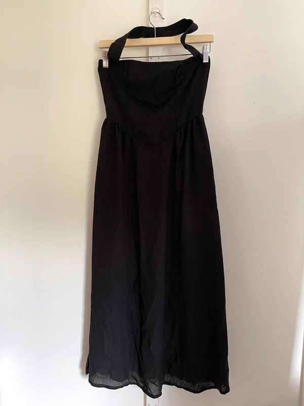 tiktok shop TikTok Shop Kay-Wide Black Halter Neck A-Line Summer Dress Women’s Size S BNWT