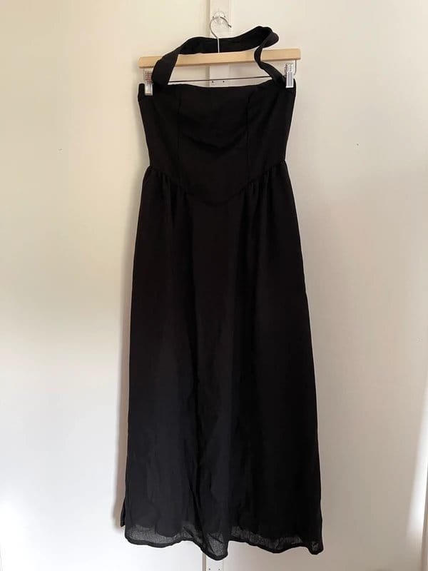 TikTok Shop Kay-Wide Black Halter Neck A-Line Summer Dress