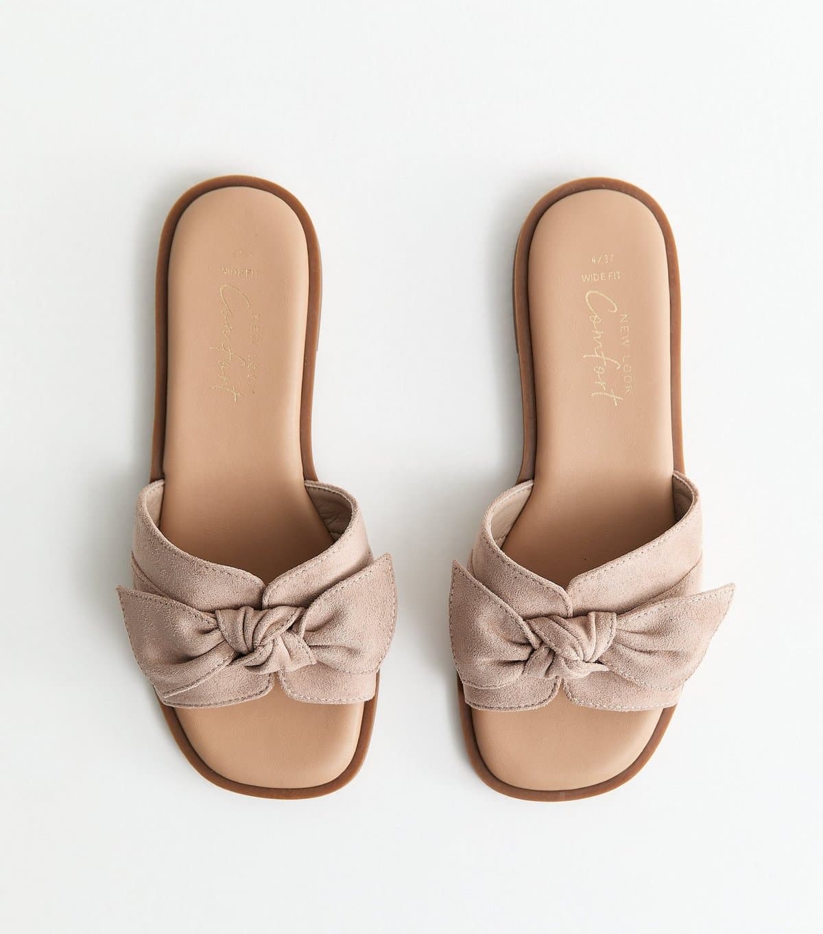 New Look Women's Wide Fit Mink Faux Suede Bow Front Sandals Vegan New Look