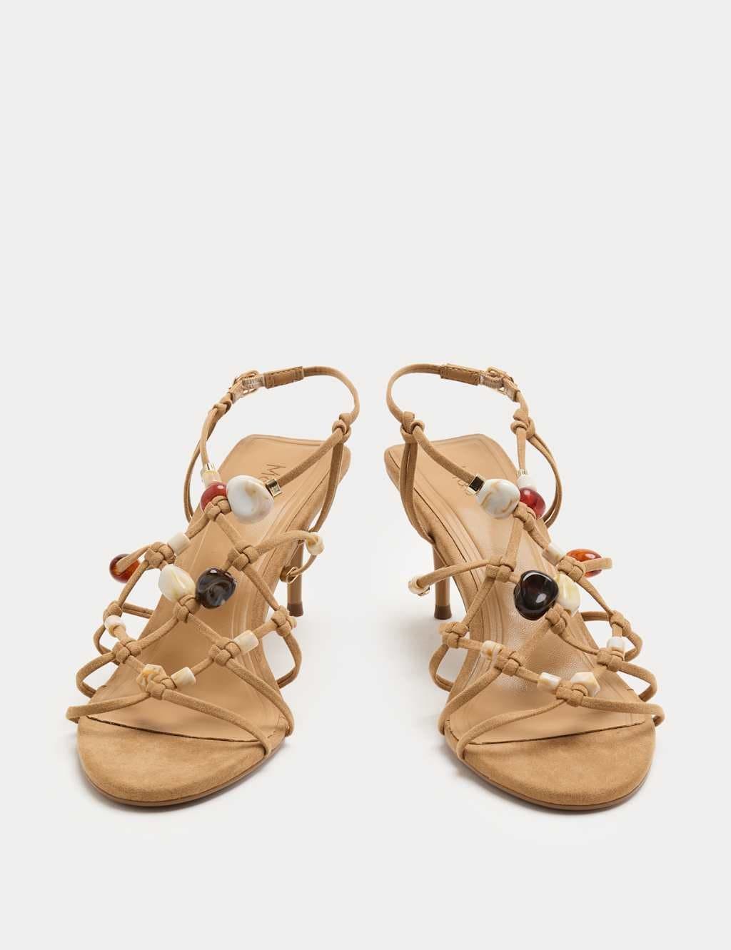 Marks & Spencer M&S Beaded Strappy Stiletto Sandals Sand