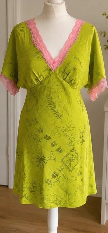 Never Fully Dressed NFD Thea Safari Mini Dress Lime Green & Pink Size 12