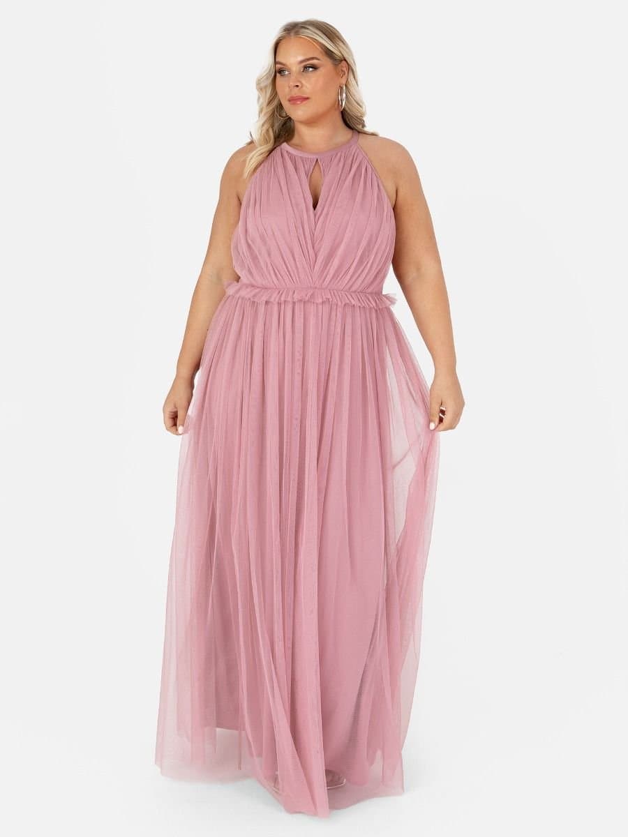Anaya with Love Anaya with Love Women's Keyhole Halter Neck Maxi Dress in Dark Pink