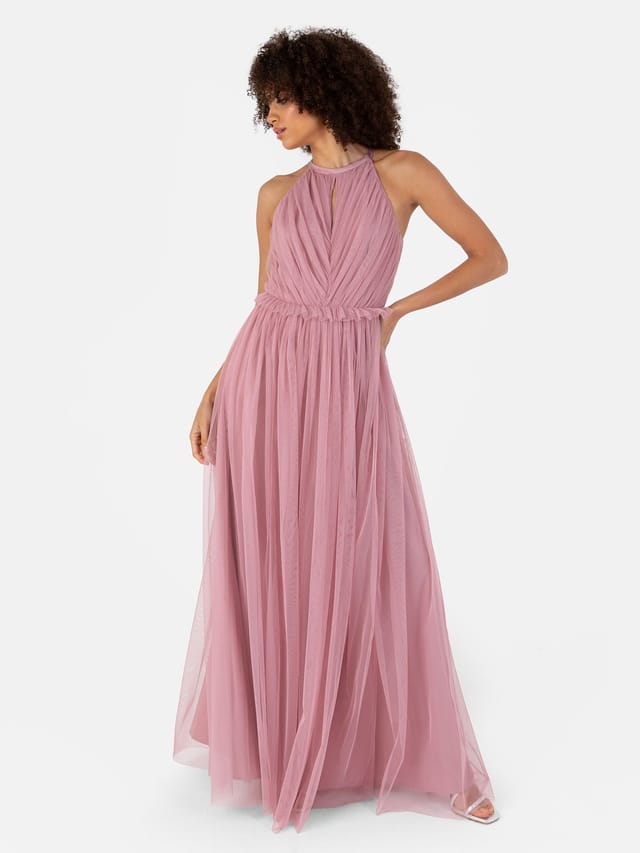 Anaya with Love Anaya with Love Women's Keyhole Halter Neck Maxi Dress in Dark Pink - 3