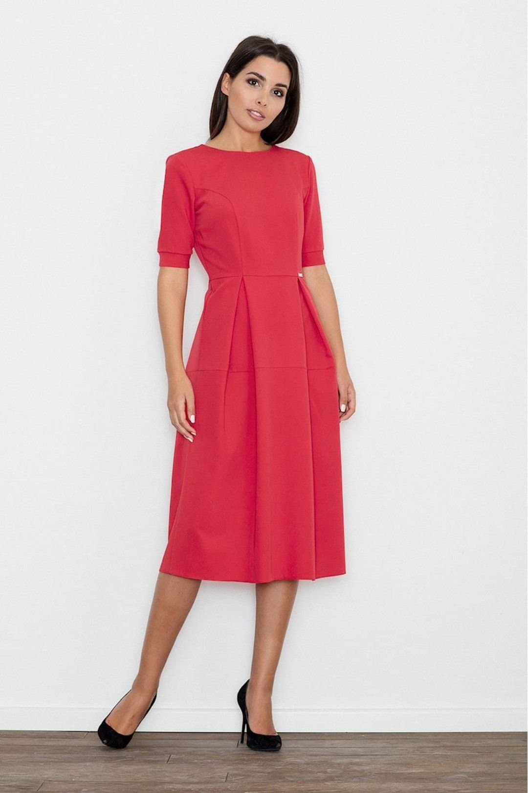 Love Lace Love Lace Women's Long Cotton Dress With Contrasting Pleats in Red