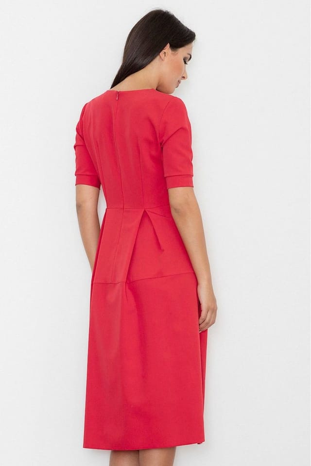 Love Lace Love Lace Women's Long Cotton Dress With Contrasting Pleats in Red - 2