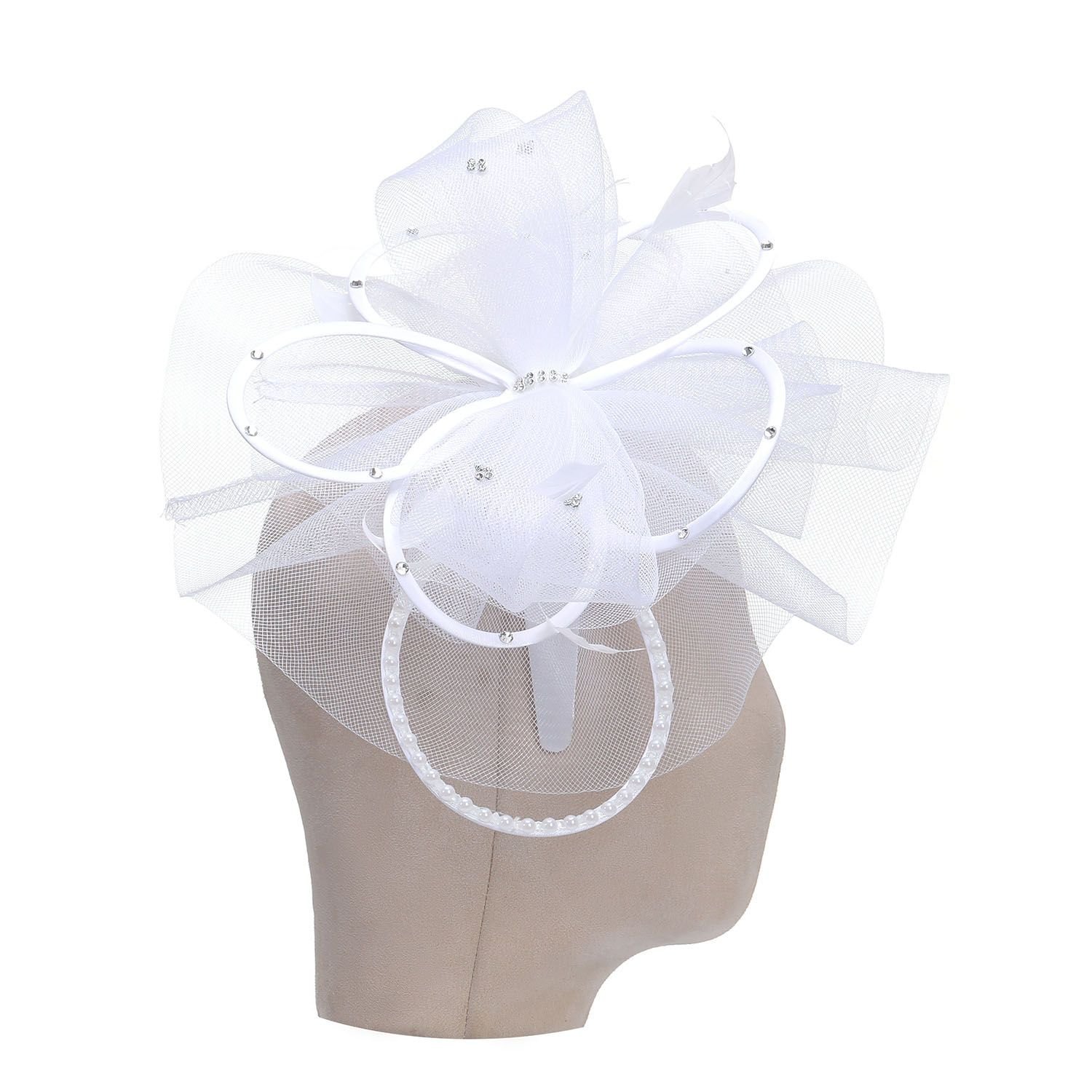 PEACH ACCESSORIES PEACH ACCESSORIES Women's Jewelled Temptation Exquisite Feathered Fascinator in White - 2