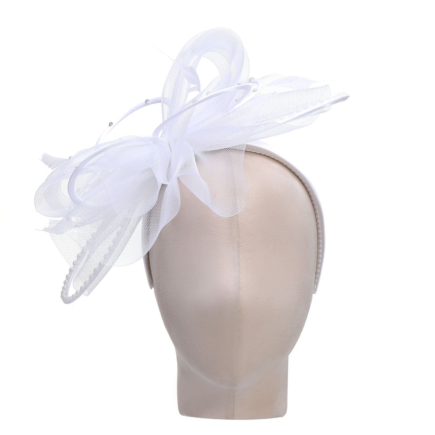 PEACH ACCESSORIES PEACH ACCESSORIES Women's Jewelled Temptation Exquisite Feathered Fascinator in White - 3