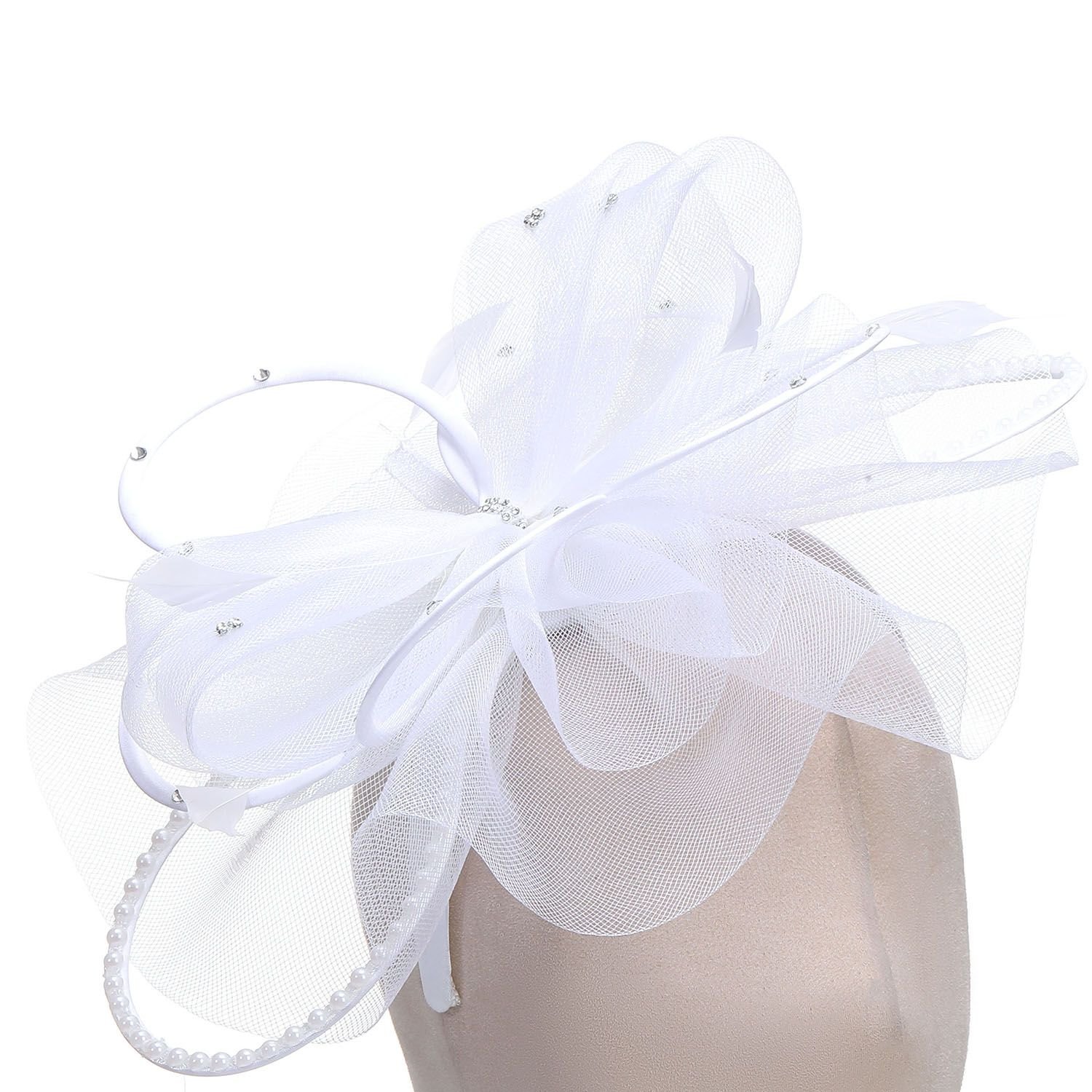 PEACH ACCESSORIES PEACH ACCESSORIES Women's Jewelled Temptation Exquisite Feathered Fascinator in White - 4