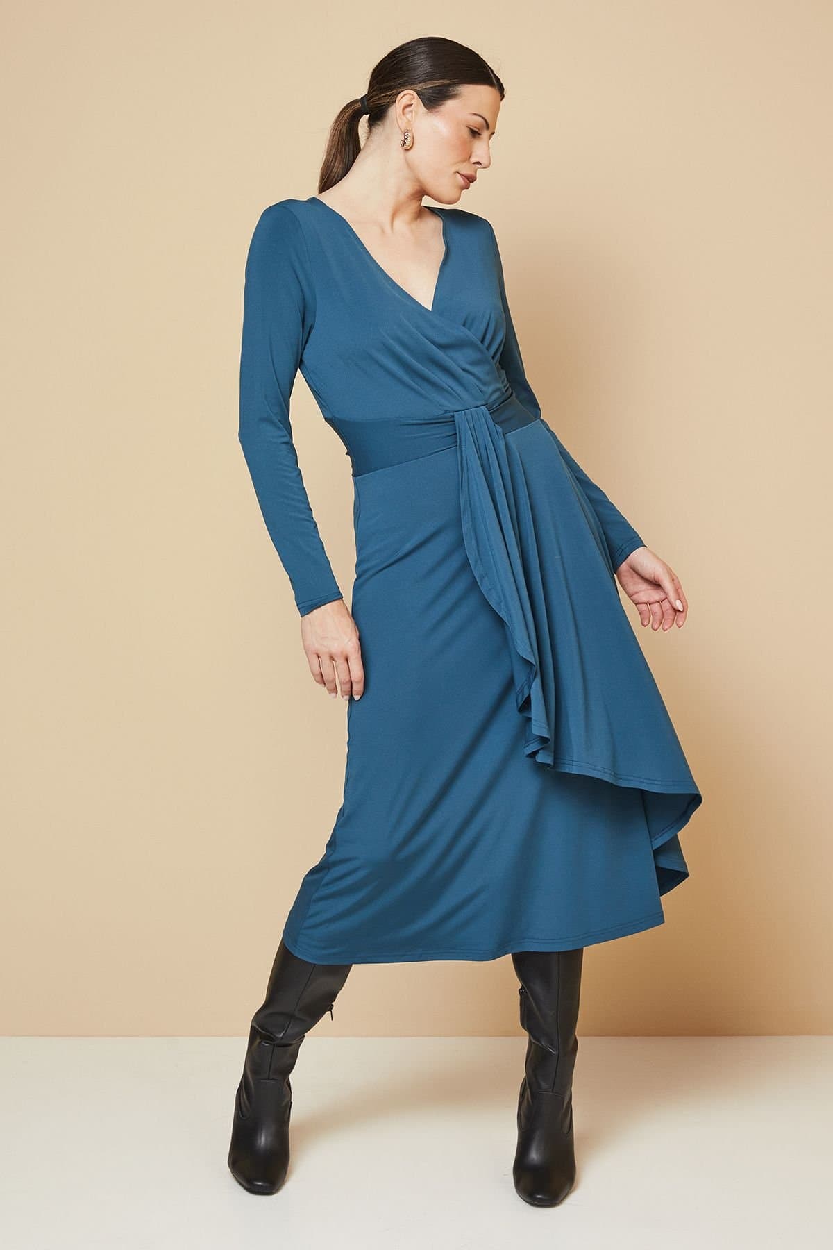 Wallis Wallis Women's Wrap Front Jersey Column Dress in Teal