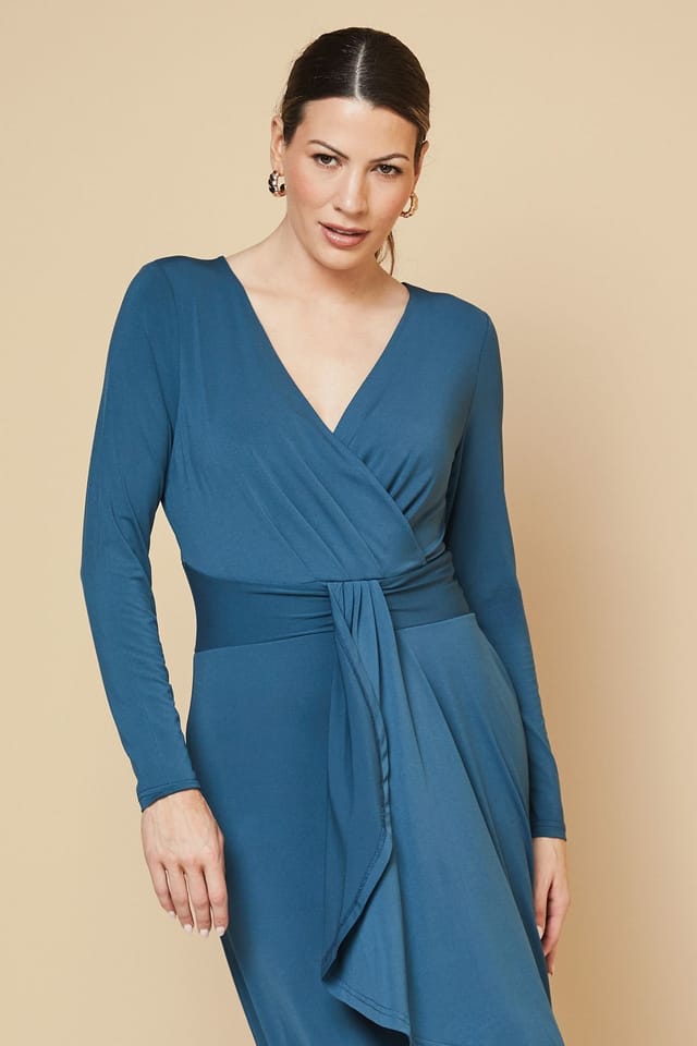 Wallis Wallis Women's Wrap Front Jersey Column Dress in Teal - 2